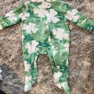 Burt's Bees Baby Green and White Floral Onesie
